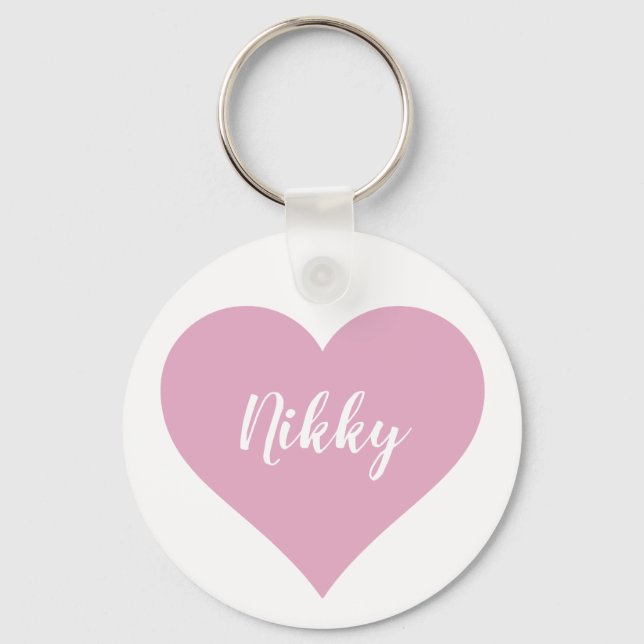 Personalised Button Keychain with Pink Heart (Front)