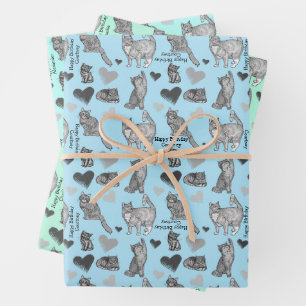 Personalised Cat and Kitten Gift Wrap In 3 Colours