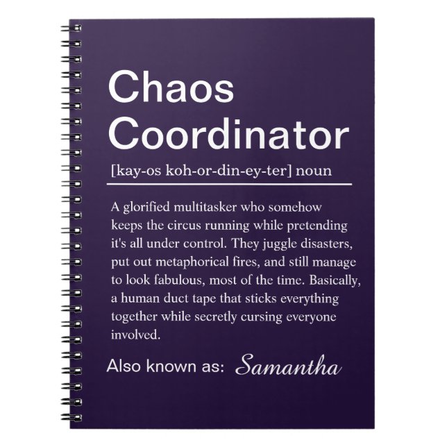 Personalised Chaos Coordinator Definition Notebook (Front)