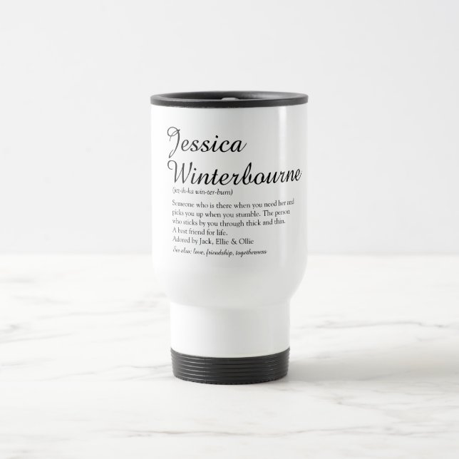 Personalised Chic Script Name Definition Fun Travel Mug (Center)