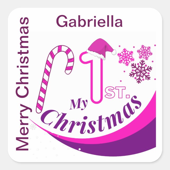 Personalised Christmas Baby "My 1st Christmas" Square Sticker (Front)