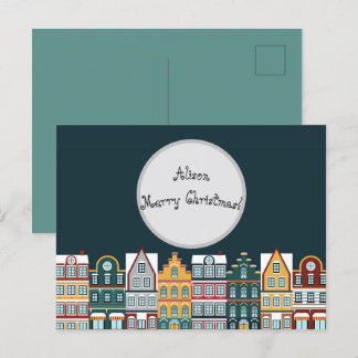 Personalised Christmas Eve Houses Postcard
