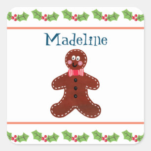Personalised Christmas Gingerbread Man Square Stic Sticker