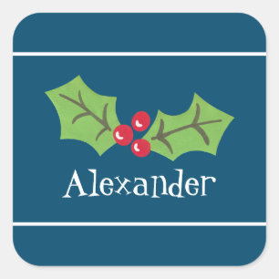 Personalised Christmas Holly & Berries Square Sticker