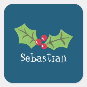 Personalised Christmas Holly & Berries  Square Sticker