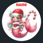 Personalised Christmas Mermaid Circular Sticke Classic Round Sticker<br><div class="desc">Make your holiday season magical with this personalised Christmas mermaid sticker! Featuring a charming mermaid design in a circular style, this sticker can be customised with your child’s name or a special message. Perfect for decorating presents, notebooks, party favours, or adding a festive touch to any gift. Durable, vibrant, and...</div>