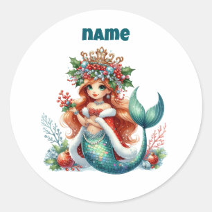 Personalised Christmas Mermaid Circular Sticker