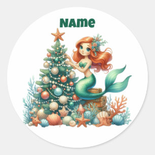Personalised Christmas Mermaid Circular Sticker