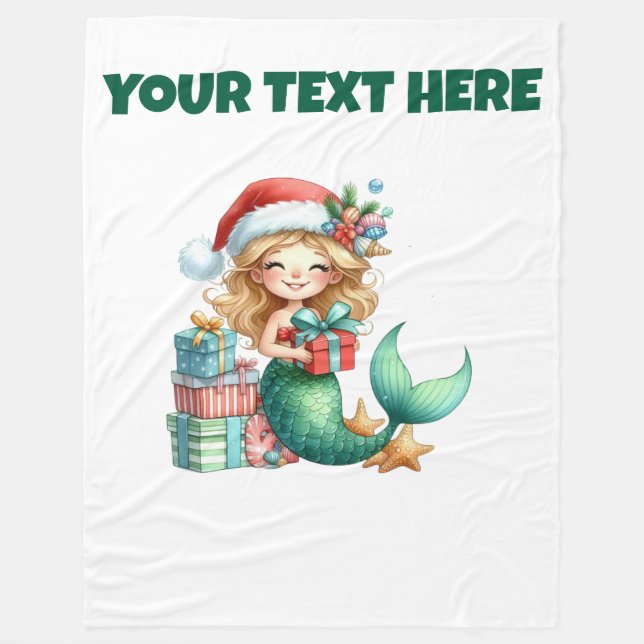 Personalised Christmas Mermaid Fleece Baby Blanket (Front)