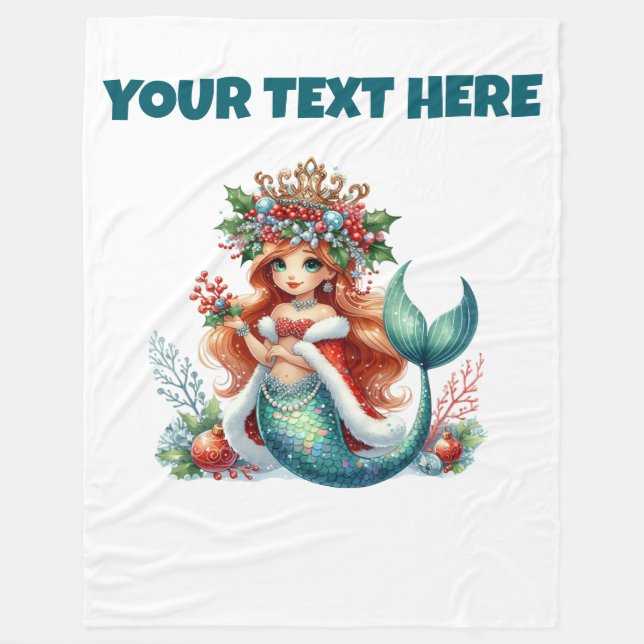 Personalised Christmas Mermaid Fleece Baby Blanket (Front)