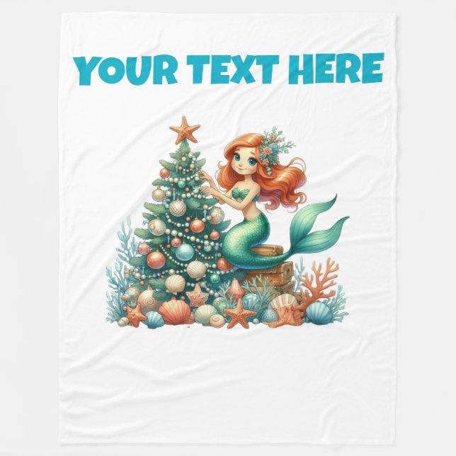 Personalised Christmas Mermaid Fleece Baby Blanket (Front)