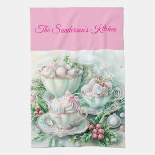 personalised christmas, pastel christmas, pink and kitchen towel