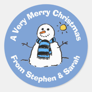 Personalised Christmas Snowman Classic Round Stick Classic Round Sticker