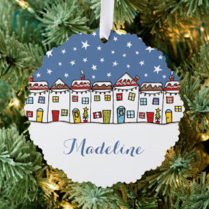 Personalised Christmas Street Snow Scene Ornament Card