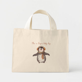 Personalised Christmas Tote. Penguin Bag with Name