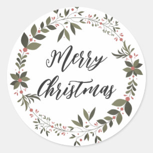 Personalised Christmas Wreath Merry Christmas Clas Classic Round Sticker