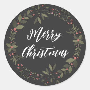 Personalised Christmas Wreath Merry Christmas Classic Round Sticker