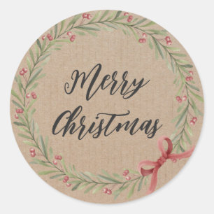 Personalised Christmas Wreath Merry Christmas  Classic Round Sticker