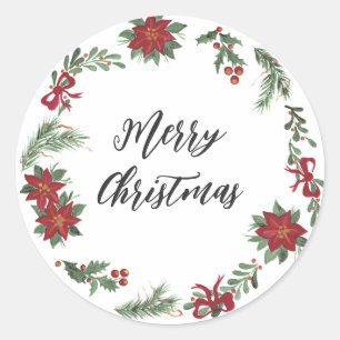Personalised Christmas Wreath Merry Christmas Classic Round Sticker