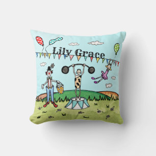 Personalised Circus Acrobat, Clown and Strongman Throw Pillow