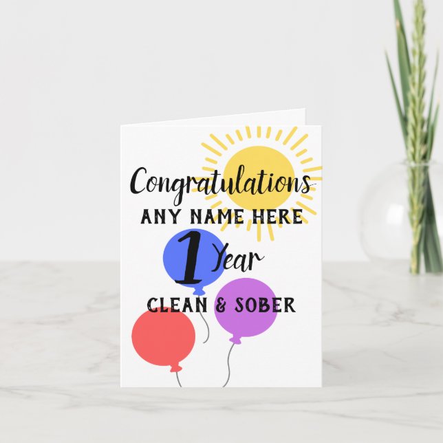Personalised Clean and Sober card bright colours (Front)