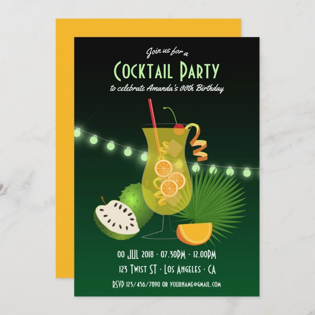 Personalised Cocktail Birthday Party invitation (Front/Back)