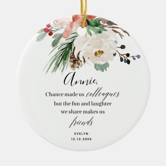 Personalised colleagues Christmas Floral Ornament (Front)