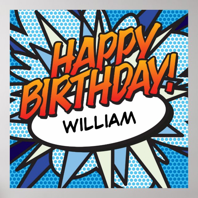 Personalised Comic Book HAPPY BIRTHDAY! Poster (Front)