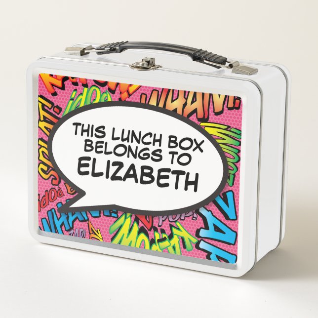 Personalised Comic Book Pop Art Speech Bubble Metal Lunch Box (Front)