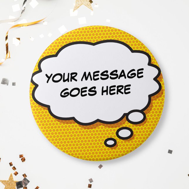Personalised Comic Book Pop Art Think Bubble 3 Inch Round Button (Personalized Message Comic Book Think Bubble Button)