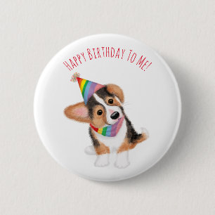 Personalised corgi puppy birthday badge 2 inch round button