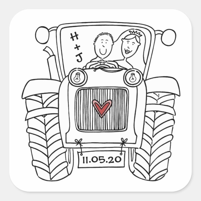 Personalised Country Wedding Tractor Sticker (Front)