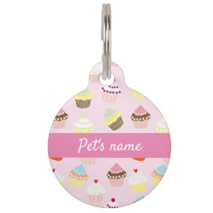 PERSONALISED CUPCAKES PINK PATTERN PET TAG