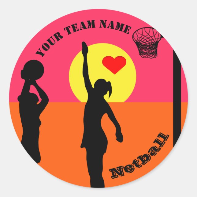 Personalised Custom Team Name Netball Classic Round Sticker (Front)