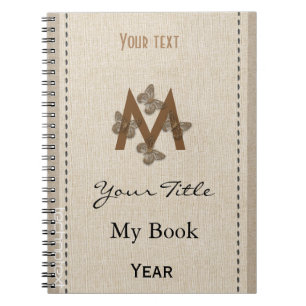 Personalised Cute Butterflies Monogram Linen Look Notebook