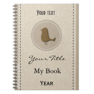 Personalised Cute Chic Gold Bird Linen Look Notebook