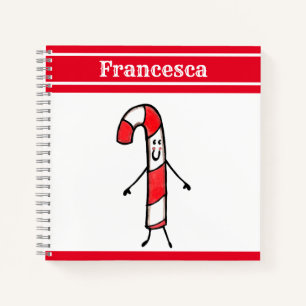 Personalised Cute Christmas Candy Cane Notebook
