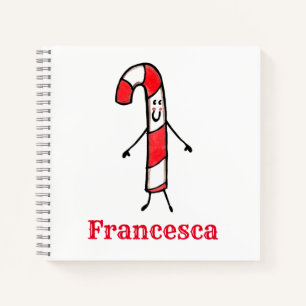 Personalised Cute Christmas Candy Cane Notebook
