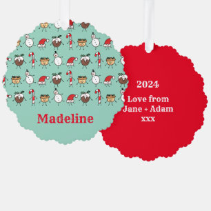 Personalised Cute Christmas Characters Ornament Card