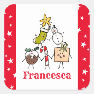 Personalised Cute Christmas Characters Square Sticker