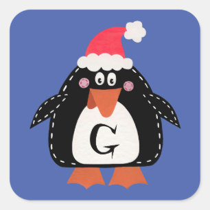 Personalised Cute Christmas Penguin Square Sticker
