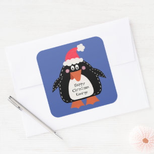 Personalised Cute Christmas Penguin Square Sticker