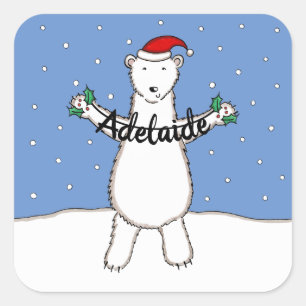 Personalised Cute Christmas Polar Bear Christmas Square Sticker