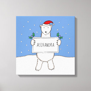 Personalised Cute Christmas Polar Bear Gift Canvas Print