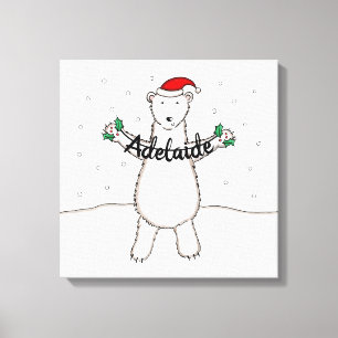 Personalised Cute Christmas Polar Bear Gift Canvas Print