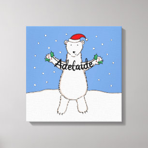 Personalised Cute Christmas Polar Bear Gift Canvas Print