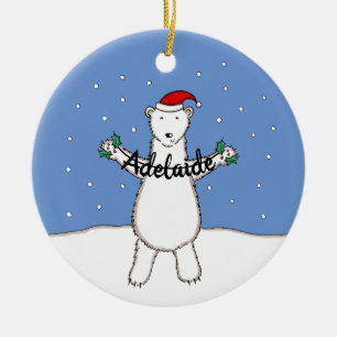 Personalised Cute Christmas Polar Bear Tree Ceramic Ornament