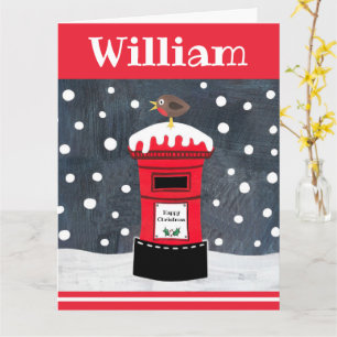Personalised Cute Christmas Post Box & Robin Card