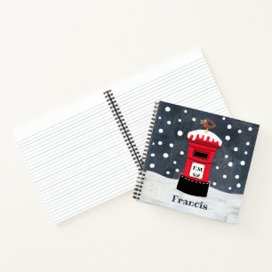 Personalised Cute Christmas Post Box & Robin Notebook