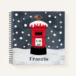 Personalised Cute Christmas Post Box & Robin Notebook